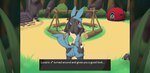 anus balls blush english_text fur generation_4_pokemon genitals hi_res looking_at_viewer lucario male naika nintendo pocket_campfire pokemon pokemon_(species) raised_tail red_eyes solo tail text