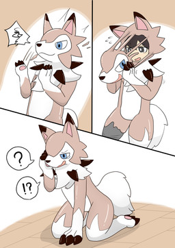 3_fingers 3_toes anthro biped black_ear_tips black_markings blue_eyes bodily_fluids claw_toes claws clothed clothing countershade_face countershade_neck countershade_torso countershading dipstick_ears ear_markings featureless_crotch feet finger_claws fingers forced forced_transformation front_view fur glistening glistening_body gloves_(marking) goo_transformation hand_to_face human_to_anthro interrobang kneeling latex_body leg_markings male markings multicolored_ears neck_tuft nude open_mouth pawpads pink_inner_ear pink_pawpads question_mark smile socks_(marking) solo species_transformation speech_bubble spikes standing tail tan_body tears three-quarter_view toes transformation transformation_sequence tuft white_body white_fur root_doggie nintendo pokemon generation_7_pokemon human lycanroc mammal midday_lycanroc pokemon_(species) 2024 absurd_res colored comic hi_res right_to_left