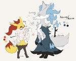 anthro cigarette duo eyewear female fur glasses male mentor smoking yellow_body yellow_fur bloowolfy nintendo pokemon braixen delphox generation_6_pokemon pokemon_(species) model_sheet