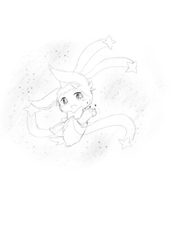 ambiguous_gender chibi kemono semi-anthro smile solo star deaic nintendo pokemon eeveelution generation_6_pokemon pokemon_(species) sylveon absurd_res greyscale hi_res monochrome sketch