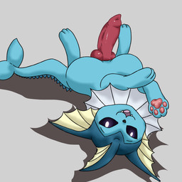 animal_genitalia animal_penis big_penis canine_genitalia canine_penis erection feral genitals huge_penis knot knotted_penis looking_at_viewer lying male on_back pawpads paws penis presenting simple_background smile solo tail krekel nintendo pokemon canid canine eeveelution generation_1_pokemon mammal pokemon_(species) vaporeon 1:1 digital_media_(artwork) hi_res