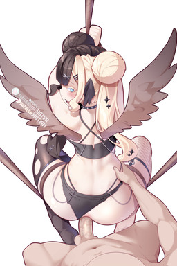 anal anal_penetration balls blush bottomwear butt clothed clothed/nude clothed_humanoid clothing clothing_aside crop_top duo faceless_character faceless_human faceless_male feathered_wings feathers female female_penetrated first_person_view from_behind_position genitals hair hand_on_hip human_on_humanoid human_penetrating human_penetrating_humanoid human_pov humanoid_penetrated interspecies looking_at_viewer looking_back looking_back_at_viewer male male/female male_penetrating male_penetrating_female male_pov navel nude nude_human nude_male penetration penile penile_penetration penis penis_in_ass sex shirt simple_background topwear torn_bottomwear torn_clothing white_background wings hotvr_(artist) human humanoid mammal 2:3 hi_res