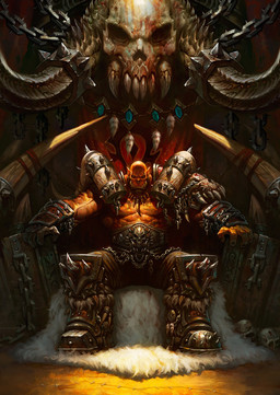 armor belt bone boots chair clothing footwear furniture horde_symbol_(warcraft) humanoid_pointy_ears looking_at_viewer male muscular muscular_male nipples not_furry pointy_ears shoes sitting skull throne wei_wang blizzard_entertainment warcraft garrosh_hellscream humanoid orc hi_res official_art