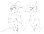 anthro biped breasts duo eyewear female glasses male simple_background standing white_background durg_(artist) hewitt pancake_the_rat mammal mouse murid murine rat rodent digital_drawing_(artwork) digital_media_(artwork) hi_res monochrome sketch