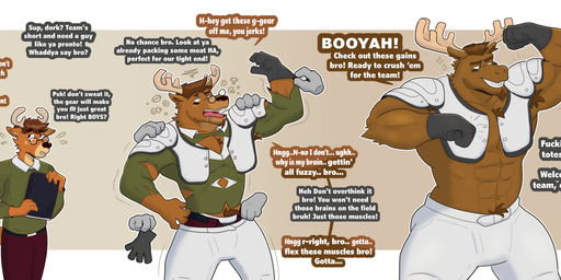 abs anthro armpit_hair biceps big_muscles bodily_fluids body_hair body_size_growth bro chest_tuft clothed clothing dialogue disembodied_hand dressing drooling expansion eyewear flexing flexing_bicep football_gear football_pants football_player glasses gloves grin growth handwear himbofication intelligence_loss jock male mind_control muscle_growth muscular muscular_anthro muscular_arms muscular_male muscular_thighs nerd offscreen_character pec_expansion pecs personality_change profanity pubes_exposed saliva shoulder_guards size_transformation smile snout solo species_transformation sportswear tail text topless torn_clothing transformation transformation_sequence tuft guacandchips deer mammal moose new_world_deer 2026 digital_drawing_(artwork) digital_media_(artwork) english_text hi_res sequence