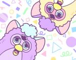 1990s_theme beak blue_eyes blue_hair duo fur hair half-closed_eyes memphis_design narrowed_eyes purple_body purple_fur purple_hair yellow_body yellow_fur kuqqiz furby avian furby_(species)