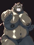 ace_(houndgrey) anthro belly big_belly big_moobs body_hair buckteeth chest_hair clothed clothing facial_hair fur gesture grey_body grey_fur grin hand_gesture hi_res male mammal moobs murid murine nipples overweight overweight_anthro overweight_male pointing pointing_at_viewer pose pubes rat rodent smile solo stubble taoren teeth thick_thighs underwear underwear_only whiskers