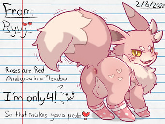 anus backsack balls blush brown_body brown_fur butt clothing feral footwear fur genitals heart_symbol holidays looking_at_viewer male note nude open_mouth pedophilia_humiliation presenting presenting_hindquarters simple_background smile socks solo stated_age stated_young tail text valentine's_day_card young young_feral bundefault nintendo pokemon valentine's_day ryuji_(bundefault) canid canine eevee fox generation_1_pokemon mammal pokemon_(species) 4:3 english_text hi_res