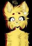 2017 accessory alpha_channel ambiguous_gender anthro bust_portrait cheek_tuft chest_tuft domestic_cat eyebrows eyelashes facial_tuft felid feline felis flower flower_in_hair fluffy fluffy_ears fur hair hair_accessory head_tuft hi_res inner_ear_fluff kitten_cutsalot mammal plant portrait saiko-trash smile solo tuft warm_colors yellow_body yellow_fur