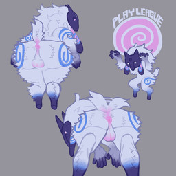 anthro anus backsack balls black_body black_fur blue_body blue_fur butt crossgender ftm_crossgender fur genitals male mask penis presenting presenting_anus presenting_hindquarters simple_background solo wearing_mask white_body white_fur puppywizardd league_of_legends riot_games tencent kindred_(lol) lamb_(lol) bovid caprine mammal sheep hi_res