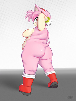aged_up anthro areola big_breasts big_butt boots breasts butt clothing female footwear gloves handwear huge_butt looking_at_viewer looking_back mature_anthro mature_female narrowed_eyes overweight overweight_anthro overweight_female pink_body shoes side_boob solo thick_thighs wide_hips jenokamui sega sonic_the_hedgehog_(series) amy_rose eulipotyphlan hedgehog mammal 2026 3:4 hi_res