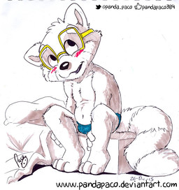 anthro blue_bottomwear blue_briefs blue_clothing blue_underwear blush bottomwear briefs briefs_only clothed clothing eyewear front_view glasses logo looking_up male open_mouth rectangular_glasses simple_background sitting solo text topless underwear underwear_only young young_anthro young_male pandapaco pablo_(pandapaco) ailurid mammal red_panda 2015 artist_logo partially_colored signature url