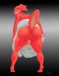 anthro anus bottomless bottomwear butt clothed clothing dress female flashing genitals lips looking_back no_underwear overweight overweight_anthro overweight_female plump_labia presenting presenting_hindquarters pussy rear_view simple_background skirt solo tail thick_lips upskirt trias dinosaurs_inc. venus_(trias) ceratopsian dinosaur hybrid ornithischian prehistoric_species protoceratops reptile scalie triceratops 2012 hi_res