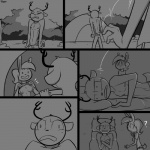 1:1 anthro antlers awkward bottomwear breasts camping clothed clothing comic confusion crossed_arms deer digital_drawing_(artwork) digital_media_(artwork) disappointed disgust duo female flashing flashing_breasts fully_clothed fully_clothed_female grey_background head_on_pillow horn lagomorph leporid lying male mammal monochrome night nipples on_back on_side pants pillow plant question_mark rabbit scut_tail shirt short_tail simple_background slypon smile t-shirt tail tent topless topless_male topwear traumatized tree