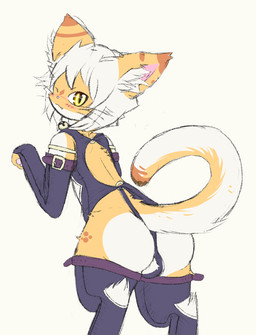 anthro backsack ball_slip balls blush blush_lines butt butt_focus clothing genitals hair kemono legwear looking_at_viewer male one_eye_closed pawpads paws semi-anthro simple_background solo tail thigh_highs wardrobe_malfunction white_background wink winking_at_viewer renyci minz_(minzemilk) domestic_cat felid feline felis mammal hi_res