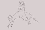 2020 ambiguous_anthro ambiguous_gender anthro anthro_on_anthro black_and_grey buttercup_(gojiteeth) crocodile crocodilian crocodylid digital_drawing_(artwork) digital_media_(artwork) digitigrade directional_arrow dot_eyes duo erection extreme_size_difference featureless_crotch fur furred_scalie gojiteeth grey_background heart_(marking) hindpaw hybrid imminent_stomp larger_ambiguous lying male male/ambiguous male_anthro mammal markings monochrome nude on_back pawpads paws reptile scalie simple_background size_difference sketch smaller_male smile snout tail trans_(lore) trans_man_(lore) walking ych_(character)