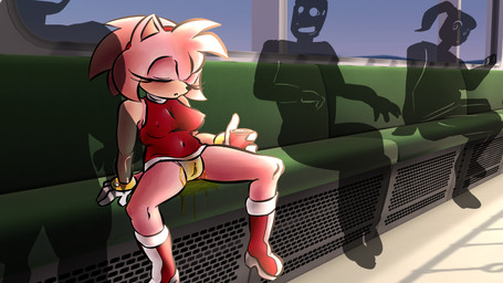 alcohol anthro beverage bodily_fluids clothed clothing detailed_background drunk eyelashes eyes_closed female genital_fluids genitals group hair nocturnal_enuresis omorashi peeing public public_transportation public_urination sitting sleeping solo_focus substance_intoxication urine vulva wet wetting emmysails sega sonic_the_hedgehog_(series) amy_rose eulipotyphlan hedgehog mammal 16:9 hi_res widescreen