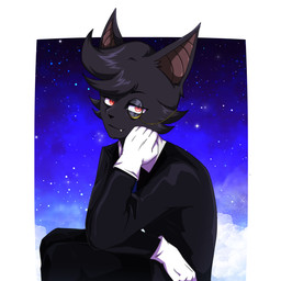 black_body black_clothing black_fur black_hair clothing cloud cosmic_background eyewear fangs fur gloves hair handwear looking_at_viewer male monocle red_eyes sky solo space space_background star starry_sky suit teeth unknown_artist.exe_(instagram) julius_vercelli bat humanoid mammal 1:1 absurd_res hi_res