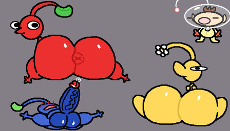 ambiguous_gender anus armor balls big_balls big_butt big_penis blue_body blush blush_lines bodily_fluids bubble_butt butt clothed clothing eyes_closed genital_fluids genitals glistening glistening_balls glistening_body glistening_butt glistening_genitalia group headgear helmet huge_butt huge_penis looking_at_another looking_at_viewer looking_back male narrowed_eyes nude penis plant precum presenting presenting_hindquarters pupils red_body simple_background sitting size_difference squint squinted_eyes thick_thighs vein veiny_penis white_sclera x_anus yellow_body nxyitn nintendo pikmin pikmin_(series) olimar elemental_creature flora_fauna humanoid pikmin_(species) 7:4