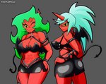 big_breasts big_butt blue_hair breasts butt duo female green_hair hair red_body red_skin spade_tail tail darkadibuja panty_and_stocking_with_garterbelt kneesocks_daemon scanty_daemon demon demon_humanoid human humanoid mammal absurd_res hi_res sibling_(lore) sister_(lore) sisters_(lore)