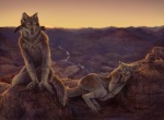 anthro duo eyes_closed feathers female jewelry looking_at_viewer male nude river rock sitting sleeping tail yellow_eyes rayndancer mythology canid canine canis mammal mythological_canine mythological_creature werecanid werecanine werecreature werewolf wolf