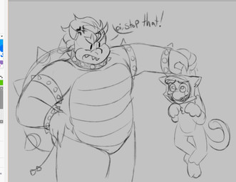 2_horns 3_toes 4_fingers annoyed anthro armband arms_bent bent_legs black_facial_hair black_mustache bodily_fluids bracelet claws clothing collar cross-popping_vein dot_eyes duo eyebrows facial_hair fake_tail fangs featureless_crotch feet finger_claws fingers genital_fluids gloves grey_armband grey_background grey_body grey_bracelet grey_clothing grey_collar grey_gloves grey_hair grey_handwear grey_horn grey_scales grey_shell grey_tail grey_teeth hair hand_on_hip hand_on_own_hip handwear horn hud jewelry king larger_anthro larger_male lifting_another looking_at_another male mustache royalty scales shell short_hair simple_background simple_eyes size_difference smaller_human smaller_male spiked_armband spiked_bracelet spiked_collar spiked_shell spiked_tail spikes spikes_(anatomy) tail teeth thick_eyebrows toes yelling_at_another feeniroir mario_bros nintendo super_mario_3d_world bowser luigi human koopa mammal scalie 2025 digital_drawing_(artwork) digital_media_(artwork) english_description greyscale monochrome sketch