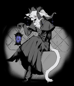 anthro boots clothing coat footwear fur gloves handwear high_heeled_boots high_heels holding_lantern holding_object horn lamp lantern looking_at_viewer male shoes sitting solo tail topwear white_body white_fur aburagura lifewonders live_a_hero vlaham bovid caprine goat mammal 2025 absurd_res hi_res