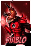 anthro black_clothing black_suit clothing empty_eyes glowing glowing_eyes horn male muscular muscular_anthro muscular_male red_clothing red_suit simple_background solo suit teeth imperatorcaesar green_lantern dinosaur prehistoric_species reptile scalie