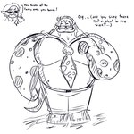 anthro belly bodily_fluids bottomwear clothed clothing electronics eyewear glasses male microphone musclegut muscular necktie pants pecs speckled_body sweat text topless topless_anthro denilvd13 nintendo splatoon big_man_(splatoon) fish manta_ray marine ray_(fish) stingray 1:1 english_text hi_res