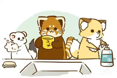 ambiguous_gender biped brown_body brown_fur chibi dot_eyes feral fur group simple_eyes soap text washing_hands white_body white_fur shi_nominmin ailurid canid canine fox mammal mustelid musteline red_panda stoat true_musteline weasel 2020 3:2 animated japanese_text no_sound short_playtime video