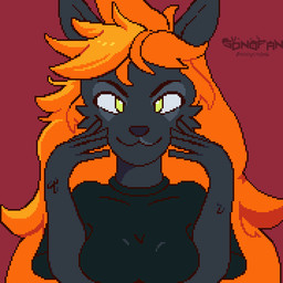anthro black_body black_ears black_fur black_nose blush blush_lines clothed clothed_female clothing female fur hair nipples open_mouth orange_body orange_fur orange_hair partially_clothed revealing_breasts solo torn_clothing sonofan frax_(fraxinus) canid mammal 1:1 animated animated_gif digital_media_(artwork) pixel_(artwork) pixel_animation short_playtime
