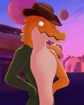anthro back_spikes candy clothing cowboy_hat dessert detailed_background duo food fur green_body gummy_(food) hands_on_hips hands_on_own_hips hat head_spikes headgear headwear long_ears male multicolored_body open_mouth open_smile outside purple_body purple_fur sitting smile snout spikes spikes_(anatomy) white_body white_eyes yellow_body half-coco glitch_productions the_amazing_digital_circus gummigoo_(tadc) jax_(tadc) alligator alligatorid crocodilian food_creature gummy_creature lagomorph leporid living_candy mammal rabbit reptile scalie 2024 4:5 absurd_res digital_drawing_(artwork) digital_media_(artwork) hi_res