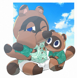 aloha_shirt anthro blue_eyes bottomwear brown_body brown_fur chibi clothing fur group kemono one_eye_closed pattern_clothing pattern_shirt pattern_topwear shirt shorts sitting topwear wink masshiro animal_crossing nintendo timmy_nook tom_nook_(animal_crossing) tommy_nook canid canine mammal raccoon_dog tanuki 2020 brother_(lore) brothers_(lore) nephew_(lore) sibling_(lore) twins_(lore) uncle_(lore) uncle_and_nephew_(lore)