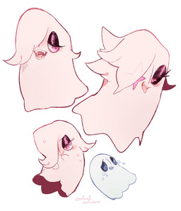 ambiguous_gender duo eyelashes femboy hair looking_at_viewer male not_furry open_mouth pink_body simple_background smile solo teeth tongue white_background leaf-submas undertale undertale_(series) happstablook napstablook ghost spirit digital_media_(artwork) multiple_images