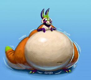 anthro belly big_belly blush bottom_heavy claws ears_up fur male morbidly_obese morbidly_obese_anthro morbidly_obese_male motion_lines mouth_closed navel nude obese obese_anthro obese_male overweight overweight_anthro overweight_male paws pear-shaped_figure smile solo sound_effects tail text thick_tail transformation wide_hips ian-exe ian_(ian-exe) kangaroo macropod mammal marsupial 2026 hi_res