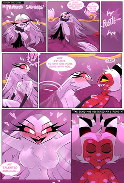 anthro bare_arms bare_legs bare_shoulders bare_thighs beak bed big_breasts blush breasts chest_tuft dialogue duo eyelashes feathers feet female fingers freckled_face freckles furniture glistening_eyelids hair heart_symbol horn huge_breasts kiss_mark long_eyelashes long_hair male male/female motion_lines nude nude_female on_bed open_beak open_mouth red_body spade_tail speech_bubble tail text thick_thighs tuft white_body white_feathers white_hair rosy_fun hellaverse helluva_boss moxxie_(helluva_boss) stella_(helluva_boss) avian bird demon humanoid imp owl owl_demon comic digital_drawing_(artwork) digital_media_(artwork) english_text hi_res