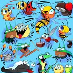 antennae_(anatomy) anthro blue_eyes clothed clothing fangs female group insect_wings larva male maraca multi_arm multi_eye multi_limb multiple_poses musical_instrument percussion_instrument pose simple_background skiing smile teeth toony wings vdru7 best_fiends jojo_(best_fiends) acarine arachnid arthropod beetle butterfly caterpillar centipede cricket dung_beetle fly_(animal) gastropod hymenopteran insect lepidopteran lizard mite mollusk mosquito myriapod orthopterid reptile scalie scarabaeid slug spider wasp 1:1 digital_media_(artwork)