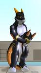 clothing gas_mask hood latex mask pool_side puffy solo suit tail vinly dizrahk_(artist) kronas sergal 9:16 absurd_res hi_res