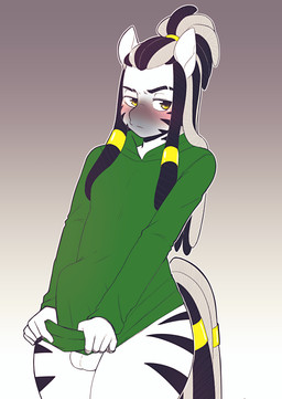 animal_genitalia animal_penis anthro balls biped black_coded blush bottomless clothed clothing dreadlocks equine_genitalia equine_penis erection genitals hair hoodie long_hair long_tail looking_at_viewer male penis simple_background solo tail topwear unwanted_erection suelix zahk_(knight) equid equine mammal zebra absurd_res digital_media_(artwork) hi_res