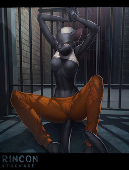 abs amber_eyes anthro arms_above_head barefoot bars bottomwear bound breasts chain chained clothed clothing cuff_(restraint) dungeon feet female hair handcuffs inside looking_at_viewer metal_cuffs nipples pants plantigrade prison prison_uniform prisoner raised_clothing raised_shirt raised_tank_top raised_topwear restrained restraints shirt short_hair sitting soles solo submissive submissive_female tail tank_top topwear white_hair wildering sheega domestic_cat felid feline felis mammal 2014 digital_media_(artwork) shaded