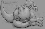 2_toes anthro anus big_butt bodily_fluids butt butt_grab feet female genitals grey_background hair hand_on_butt puffy_anus pussy simple_background smile solo sweat text toes thedeathcrow05 disney wander_over_yonder sylvia_(wander_over_yonder) alien zbornak english_text hi_res monochrome