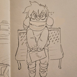 anthro bench blush clothing covered_face face_covered male nervous notebook on_bench scarf sitting sitting_on_bench solo sweater topwear velcro velcro_footwear marpystar mewt_(marpystar) lagomorph leporid mammal rabbit graphite_(artwork) hi_res traditional_media_(artwork)