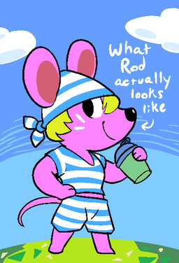 anthro blonde_hair bodily_fluids clothing drunk fur hair male pattern_clothing purple_body purple_fur solo striped_clothing stripes substance_intoxication sweat text pokonuki animal_crossing nintendo rod_(animal_crossing) house_mouse mammal mouse murid murine rodent