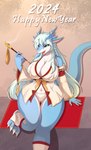 absurd_res anthro breasts clothed clothing dragon female hi_res mythological_creature mythological_scalie mythology open_mouth panties pupils scalie smile son2j tail thick_thighs underwear
