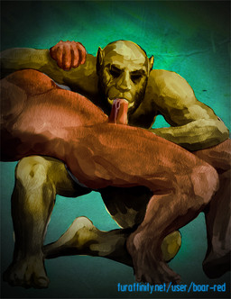 bodily_fluids cum cum_in_mouth cum_inside duo erection fellatio forced genital_fluids genitals hairy humanoid_pointy_ears interspecies male male/male male_penetrated male_penetrating male_penetrating_male muscular muscular_male not_furry oral penetration penile penis pointy_ears precum rape sex side_view slightly_chubby tusks warrior boarred human humanoid mammal orc