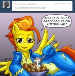 brown_eyes dialogue feathered_wings feathers female feral food hair looking_at_viewer meatball multicolored_hair sauce smile solo swedish tail text two_tone_hair wings yellow_body yellow_feathers pluckyninja friendship_is_magic hasbro my_little_pony mythology tumblr spitfire_(mlp) wonderbolts_(mlp) equid equine mammal mythological_creature mythological_equine pegasus english_text swedish_text translated