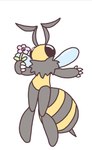 antennae_(anatomy) anthro big_eyes featureless_crotch female flower holding_flower holding_object neck_tuft plant simple_background solo standing stinger tuft white_background i11ogica1 arthropod bee hymenopteran insect hi_res