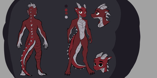 anthro barefoot black_eyes cute_pose ears_back eyebrows feet horn looking_at_viewer male nude pivoted_ears red_body red_scales scales solo standing tail roli_poli mythology kerfus_(dragon) dragon mythological_creature mythological_scalie scalie 2:1 hi_res model_sheet