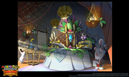 ambiguous_anthro ambiguous_gender anthro arms_bent banana black_bow_tie black_clothing black_eyes black_facial_hair black_hair black_mustache black_suit bottle bottomless bottomless_anthro bottomless_male bow_tie butler chain chair chandelier cloche closed_frown clothed clothed_anthro clothed_male clothing container copyright_symbol day duo eyes_closed facial_hair featureless_crotch featureless_legs fire fishnet_clothing food frown fruit fur furniture hair hand_behind_back leaf light light_beam male male_anthro mitten_hands mouth_closed mustache noseless nude_ambiguous nude_anthro open_mouth open_smile open_suit plant plate red_tongue short_hair short_legs smile standing suit sunbeam sunlight symbol table tan_body tan_inner_ear tan_skin teeth text title tongue tray trolley white_body white_dress_shirt white_fur white_tablecloth year fabio_pochet mario_bros mario_plus_rabbids_kingdom_battle nintendo raving_rabbids rayman_(series) ubisoft lagomorph mammal rabbid 2018 concept_art crossover digital_drawing_(artwork) digital_media_(artwork) english_description english_text hi_res lighting official_art shaded