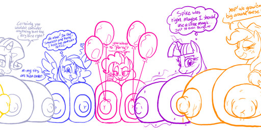 ambiguous_form asking asking_for_opinion asking_viewer attached_to_balloon balloon big_breasts blue_body blue_feathers blush bodily_fluids breasts clothing color_coded color_coded_text cupcake describing_breasts describing_self describing_size dialogue embarrassed feathered_wings feathers female food freckles group hat headgear headwear heart_reaction heart_symbol horn huge_breasts inflatable inner_monologue lactating looking_at_viewer magic mane name_drop name_in_inner_monologue nipples nude number partial_speech_bubble percentage question questioning_tone seductive shy simple_background stuttering tag_question talking_to_viewer text thinking thought_bubble white_background wing_boner wings yes-no_question badgerben friendship_is_magic hasbro my_little_pony mythology applejack_(mlp) fluttershy_(mlp) pinkie_pie_(mlp) rainbow_dash_(mlp) rarity_(mlp) twilight_sparkle_(mlp) earth_pony equid equine horse mammal mythological_creature mythological_equine pegasus pony unicorn 2011 bad_metadata english_text missing_sample